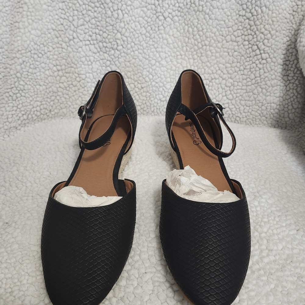 NEW- BareTraps Laverick Black Wedge Espadrille Snake design shoes. Size 10M .$13 - Picture 5 of 12